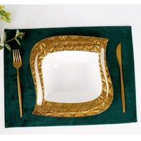 Nouvel Arrivage – Ensemble de Plats et Bols en Porcelaine Blanche de Luxe, Bordure Dorée Électroplaquée Diamant, Forme Irrégulière, Finition Glaçurée