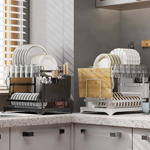 取り外し可能な食器棚スペース節約2層ボウル皿オーガナイザー排水板折りたたみ乾燥ラック排水機 - Product Image 6