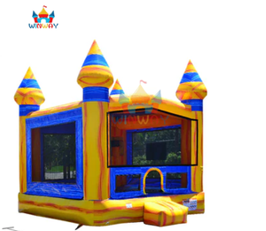 Château gonflable en marbre bleu et jaune pour enfants, château de saut en plein air pour les fêtes et les jeux dans la cour - Product Image 3