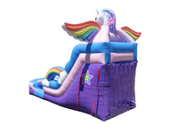 Toboggan aquatique gonflable commercial sur le thème de la licorne avec piscine à jets d'eau pour enfants, équipement de jeu aquatique pour fêtes en plein air dans la cour