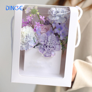 กล่องดอกไม้พกพา INS หน้าต่าง PVC ด้านเดียว กล่องใส่ดอกไม้โปร่งใส สีขาว กล่องของขวัญดอกไม้สำหรับวันวาเลนไทน์ วันแม่ - Product Image 6
