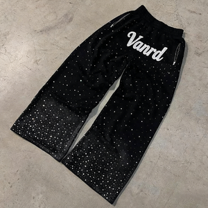 Custom Heavy Cotton <strong>Mens</strong> Track <strong>Pants</strong> Man Straight Wide Leg Stacked Jogger Acid Wash Sun Faded Baggy Rhinestone Sweatpants - Product Image 2