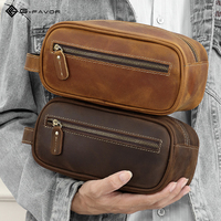 Sac de toilette vintage en cuir véritable pour hommes, marque de luxe, logo personnalisé, sac de voyage imperméable pour le rangement des cosmétiques