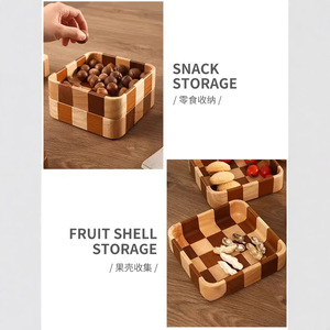 Wooden Checkerboard <b>Tray</b> Rectangle 30x15cm Serving Plate For Fruit <b>Tea</b> Coffee Kitchen Use - Product Image 2