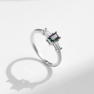 Princess Cut Zircon <b>925</b> <b>Silver</b> <b>Ring</b> Rhodium Plated Prong Setting Women's Engagement Band Classic Geometric Style - Product Image 6