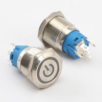 Interrupteur à bouton-poussoir momentané LED POWER ICON avec câble de carte mère d'ordinateur de 50 cm, 19 mm, 12 V, bleu, pression sur 3 A, CQC, CCC 250 VAC