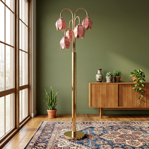 Lampe de hall d'hôtel de style boutique : élégante fleur en verre rose avec support pour ampoule E26 - Product Image 6