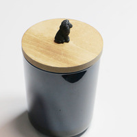 Verre à thé en bois, couvercle de tasse à boisson, gobelet en verre, pot de bougie ambre noir mat avec couvercle en bois