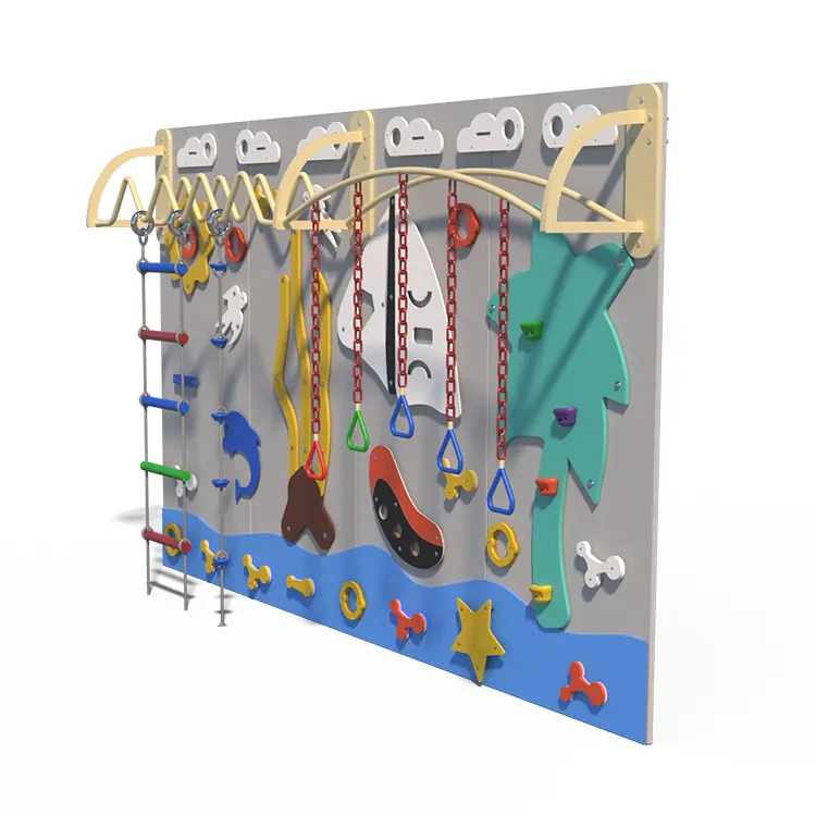 Qiao Qiao indoor wooden PE board playground equipment children indoor wall mount play ground climbing wall for sales