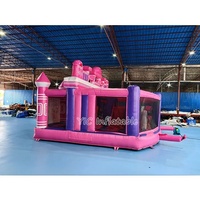 Château gonflable rose avec toboggan, château de princesse gonflable pour enfants, usage commercial, avec souffleur