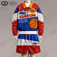 Ensemble short et veste en nylon personnalisé pour homme, style streetwear américain vintage, coupe ample à col, blocs de couleur, coupe-vent, 2 pièces, OEM