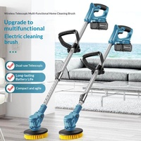 Brosse de nettoyage électrique télescopique multifonctionnelle 6 en 1 avec manche en plastique et poils en nylon pour salle de bain, patio, balayage et déneigement