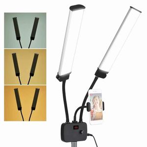 Iluminación Fotográfica de Doble Brazo con Luz LED de Relleno y Pantalla LCD para Estudio Fotográfico, Transmisión en Vivo, Luz de Belleza con Soporte para Teléfono - Product Image 1