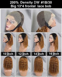 Dichte 200% 1B/30 Virgin Hair Lace Front Perücke 13x4 Transparente Spitze Deep Wave Hair Curly Perücken Echthaar Perücken Frontal Lace Bob - Product Image 6