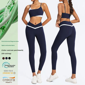 Conjunto de traje de Fitness adelgazante de tela renovable respetuosa con el medio ambiente con bloqueo de Color, traje de Yoga adelgazante para deportes al aire libre, <span class=keywords><strong>S</strong></span> para mujer - Product Image 2
