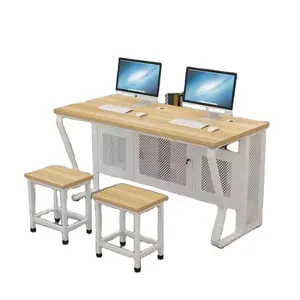 Grosir set meja dan kursi komputer modern untuk kursi tunggal dan ganda untuk sekolah meja dan kursi komputer