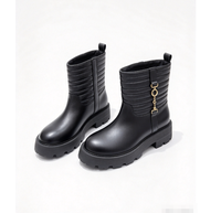 Bottes à plateforme épaisse en cuir verni pour femmes, mi-mollet, bout rond, à enfiler, automne, PU noir