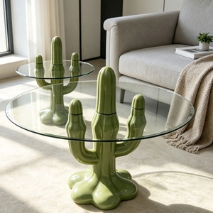 Mesa Auxiliar de Café de Fibra de Vidrio con Forma de <span class=keywords><strong>Cactus</strong></span>, Personalizable por Diseñadores, con Tapa de Vidrio, Juego de Mesas Auxiliares Modernas para Sala de Estar - Product Image 5
