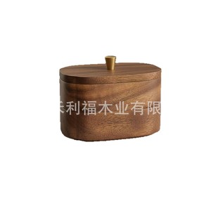 Boîte à cotons-tiges en bois de noyer avec couvercle, grain naturel, couleur rétro, pour salle à manger - Product Image 1