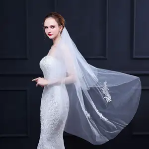 LUOXIN Hot sale top quality long lace white Ivory 3 meters veil for bridal with comb