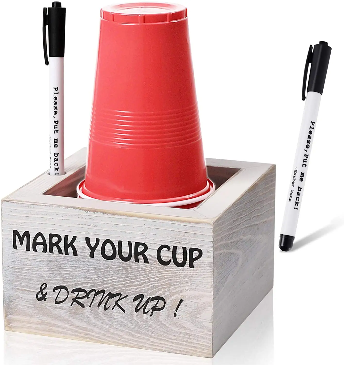 Уличный диспенсер для напитков в деревенском стиле, украшение для бара и барбекю, отметьте вашу чашку и пейте, деревянный держатель для стаканов для вечеринки в соло со слотом для маркера