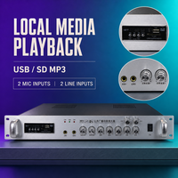 Amplificateur de sonorisation 1.5U 80W avec lecteur MP3 USB SD et écran LED, sortie 110V 70V 4-16 Ohm, contrôle des aigus et des basses