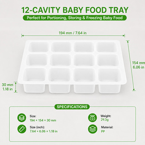 Bandeja de Plástico PP de 12 Compartimentos para Congelar Alimentos para Bebés, Sellable al Calor, con Borde Ancho, para Empacar Comidas Caseras, Venta al Por Mayor OEM - Product Image 2