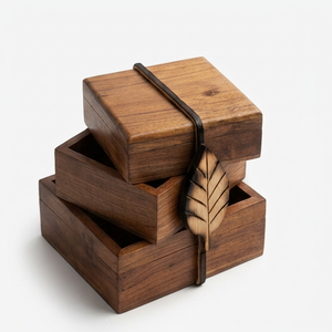 Japanese Style Wooden Bento <b>Box</b> Square Lunch Container with Wooden Lid Portable Food <b>Storage</b> <b>Box</b> for Office Picnic Handcrafted - Product Image 1