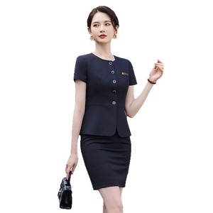 Striped Short Sleeve Blazer For Women Lightweight Summer Workwear Professional Uniform For Hotel Jewelry Store Gold Shop - Product Image 5