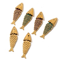 Pendentif vintage en acier inoxydable en forme de poisson avec goutte d'huile et diamant, motif écailles de poisson colorées, accessoires de bijoux DIY