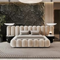 Lit bas design doux et confortable, style Luna Piano Key Crème, minimalisme moderne, multi-tailles, double largeur, pour chambre principale, directement de l'usine