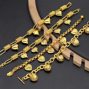 Jxx <b>24k</b> <b>Gold</b>-Plated Women's Heart-Shaped Brass <b>Bracelet</b> Charm <b>Bracelets</b> with Zircon Fashion Jewelry Wholesale - Product Image 1