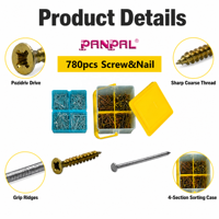 Ensemble de 780 vis pour panneaux de particules et clous à fil jaunes zingués avec boîte de rangement en plastique, kit de fixation pour bois personnalisable