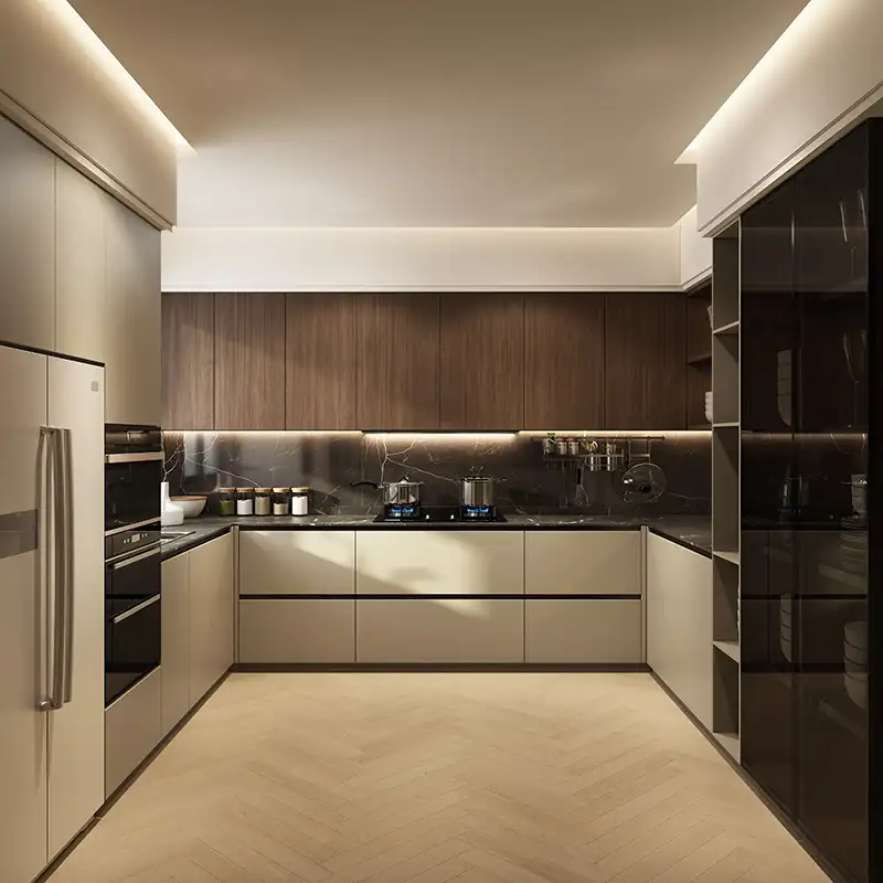 Su misura di alta gloss 2pac grigio lucido Armadio Da Cucina in legno Massiccio Armadio da cucina Disegni per Case Prefabbricate