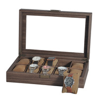 Boîte de rangement et de présentation de montres en cuir PU à grain de bois rétro faite à la main pour collection de 3, 6 ou 12 montres, emballage cadeau haut de gamme