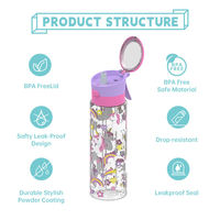 Bouteille d'eau pour enfants avec paille, motif sirène et licorne mignons, sans BPA, anti-fuite, en plastique, pour la rentrée scolaire