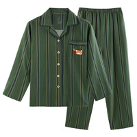 Ensemble de pyjama en coton rayé pour homme, imprimé panda rouge, poche, vert foncé, manches longues, boutons sur le devant, taille élastique, vêtements de nuit, fabrication usine