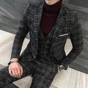 Chaqueta de <span class=keywords><strong>Tweed</strong></span> <span class=keywords><strong>a</strong></span> <span class=keywords><strong>cuadros</strong></span> de talla grande para hombre, <span class=keywords><strong>traje</strong></span> de <span class=keywords><strong>3</strong></span> <span class=keywords><strong>piezas</strong></span>, ajustado, de tela - Product Image 3