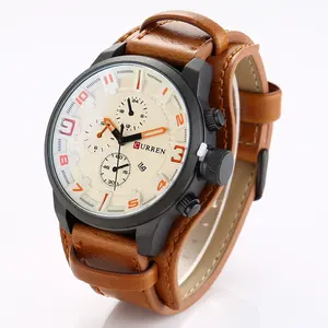 ساعة CURREN الأكثر مبيعاً مع حزام جلد للرجال ساعة يد رياضية من أفضل العلامات التجارية مقاومة للماء