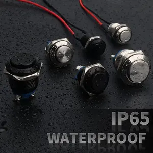 Black Shell IP65 Waterproof Push Button Stainless Steel Normally Open Without LED 12mm Momentary Push Button Switch