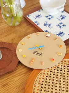 Hicat Customized INS Style 10 Inch Bread <strong>DIY</strong> Round Wood Wall <strong>Clock</strong> for Home Decor - Product Image 3