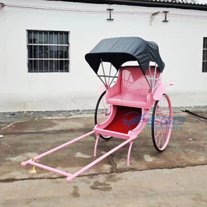 High Quality Classic Pink Rickshaw Old-fashioned Carriage New 2-seater 2-Wheeled Hybrid Rickshaw Solid <b>Rubber</b> Tires 3K <b>Paint</b> - Product Image 5