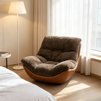Fauteuil lounge en chenille courbé design, canapé individuel ergonomique, chaise longue moderne pour salon