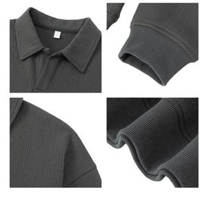 TKAN421D Sweat-shirt à manches longues surdimensionné en tricot de style vintage pour homme, 100% coton, col polo, anti-froissement - Product Image 3