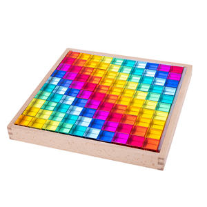 Juguetes de Construcción de Bloques Acrílicos Montessori HOYE CRAFTS, Juego de Bloques de Construcción de Madera, Juego de Apilamiento de Arcoíris - Product Image 1