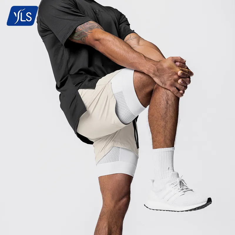 Мужские спортивные шорты YLS на заказ, быстросохнущие двухслойные спортивные шорты с карманами и подкладкой, мужские нейлоновые шорты для бега и фитнеса