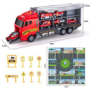 Ensemble de jouets de transport de véhicules de secours incendie moulés sous pression personnalisés 8 en <span class=keywords><strong>1</strong></span>, camion porte-voitures, tapis de jeu, camion de pompiers en plastique, alliage et métal, cadeaux - Product Image 6