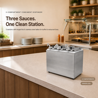 Distributeur de condiments avec louches et couvercles à charnière, distributeur de sauce type louche avec cuillères en acier inoxydable
