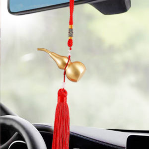 Pendentif Wu Lou en laiton doré avec bande porte-bonheur rouge pour ornements de voiture, Hu Lu apporte la chance, la sécurité et le succès - Product Image 5