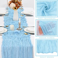 Taplak Meja Kain Kasa Poliester Biru Langit Rustic Kustom, Ramah Lingkungan, untuk Pesta Pernikahan, Resepsi, Natal, dan Rumah